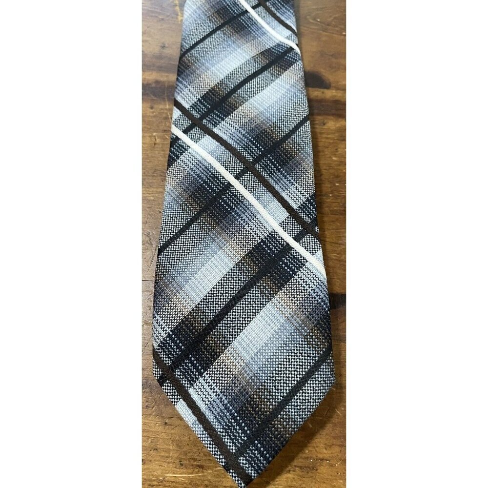 Christian Pelini Men's Neck Tie Blue Cream Brown Plaid Polyester 2.75" x 54"